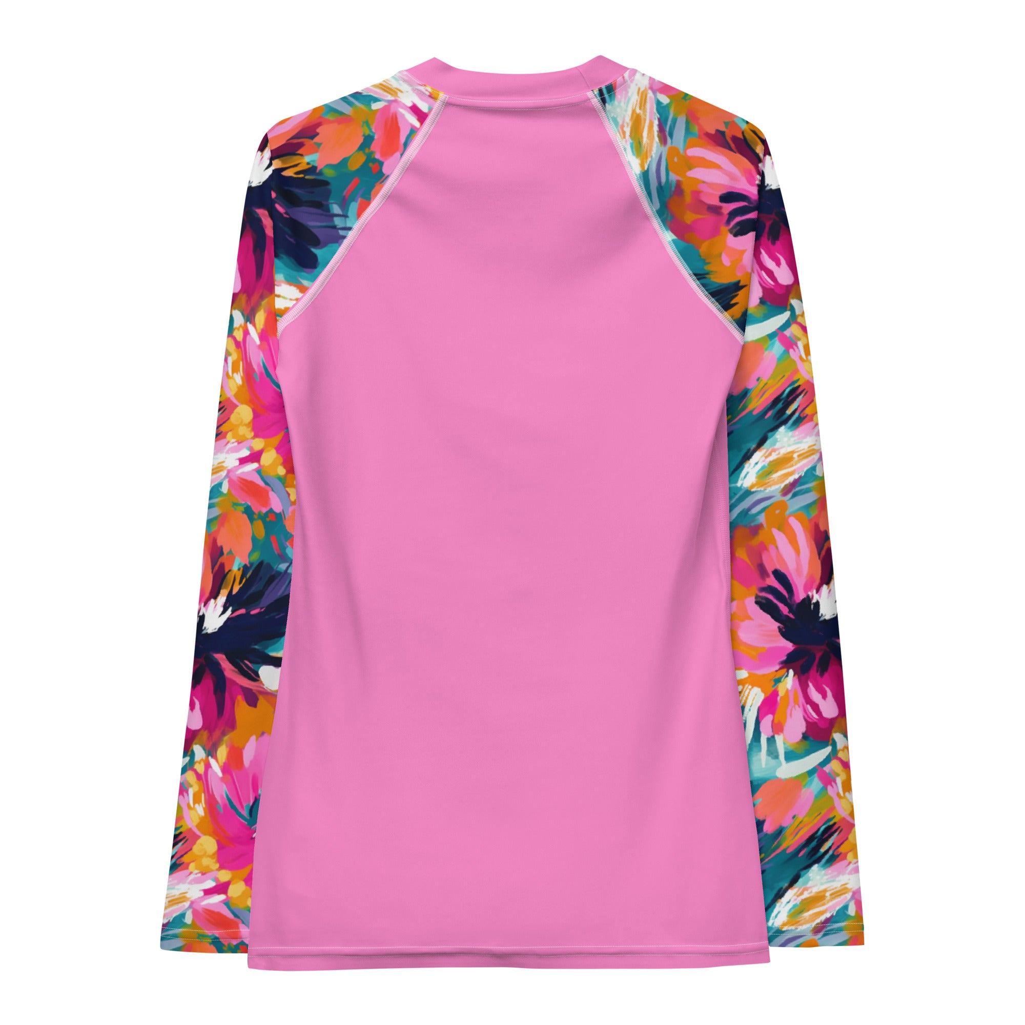 Women's Rash Guard-Watercolor flowers Dark Pink