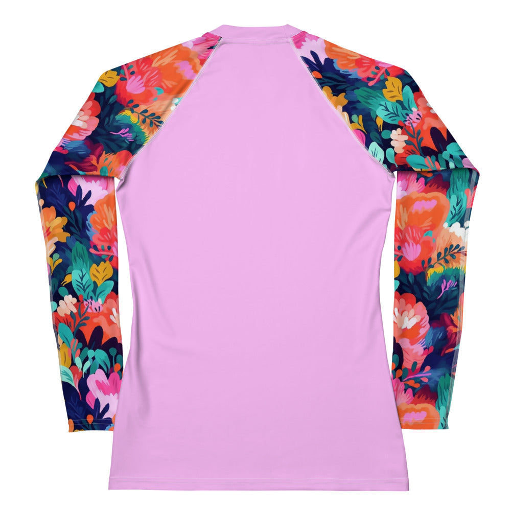 Women's Rash Guard- Watercolor flowers Light Pink