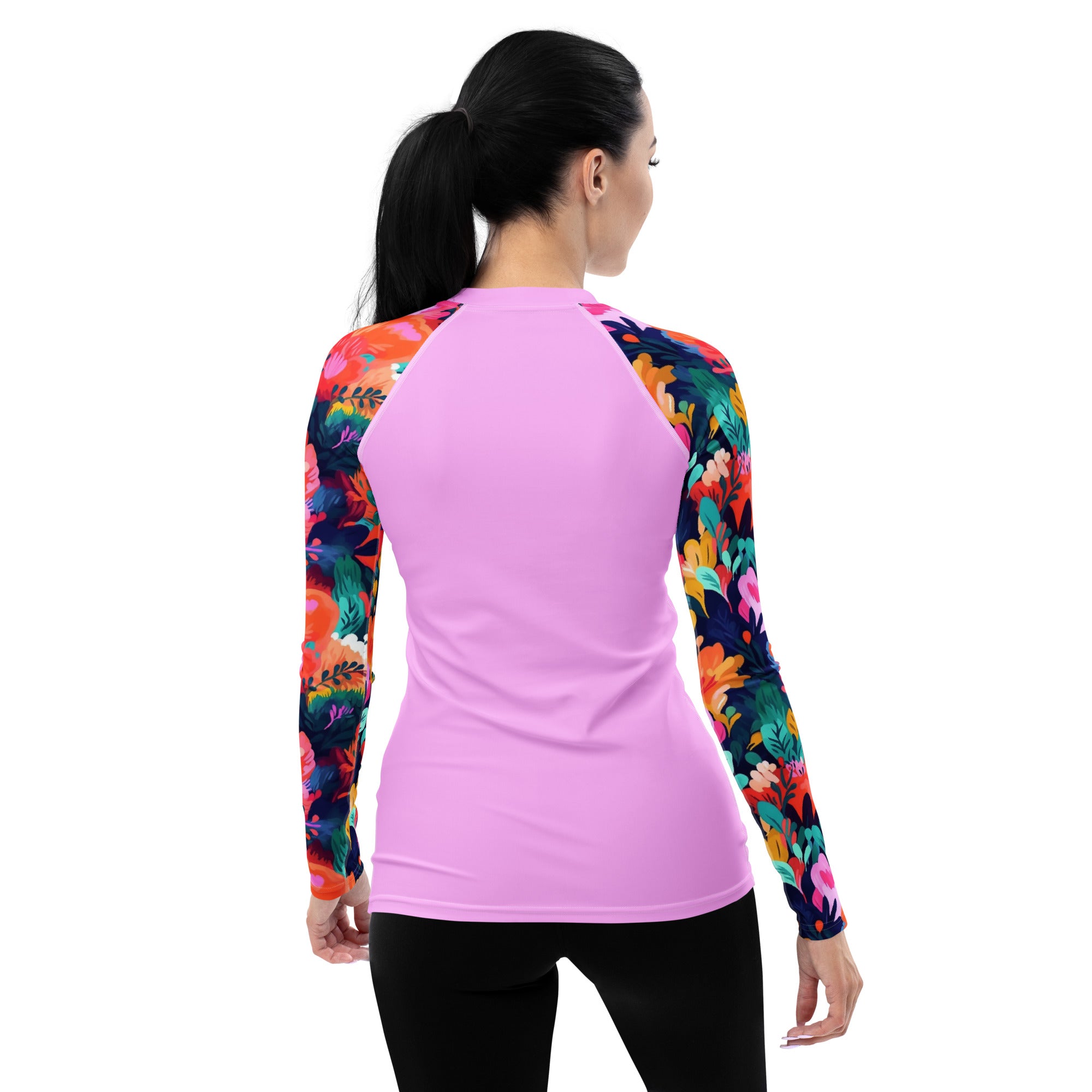 Women's Rash Guard- Watercolor flowers Light Pink