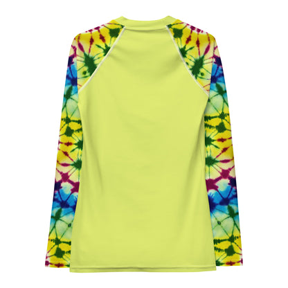 Women's Rash Guard- Tie dye Hearts Yellow