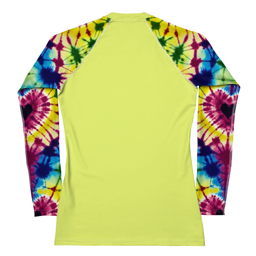 Women's Rash Guard- Tie dye Hearts Yellow