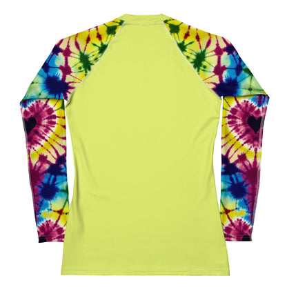 Women's Rash Guard- Tie dye Hearts Yellow