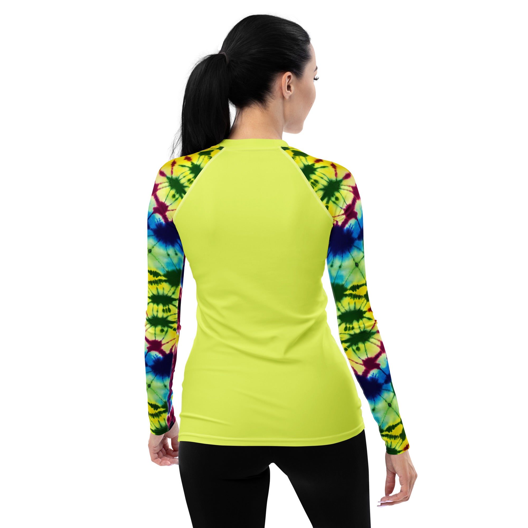 Women's Rash Guard- Tie dye Hearts Yellow