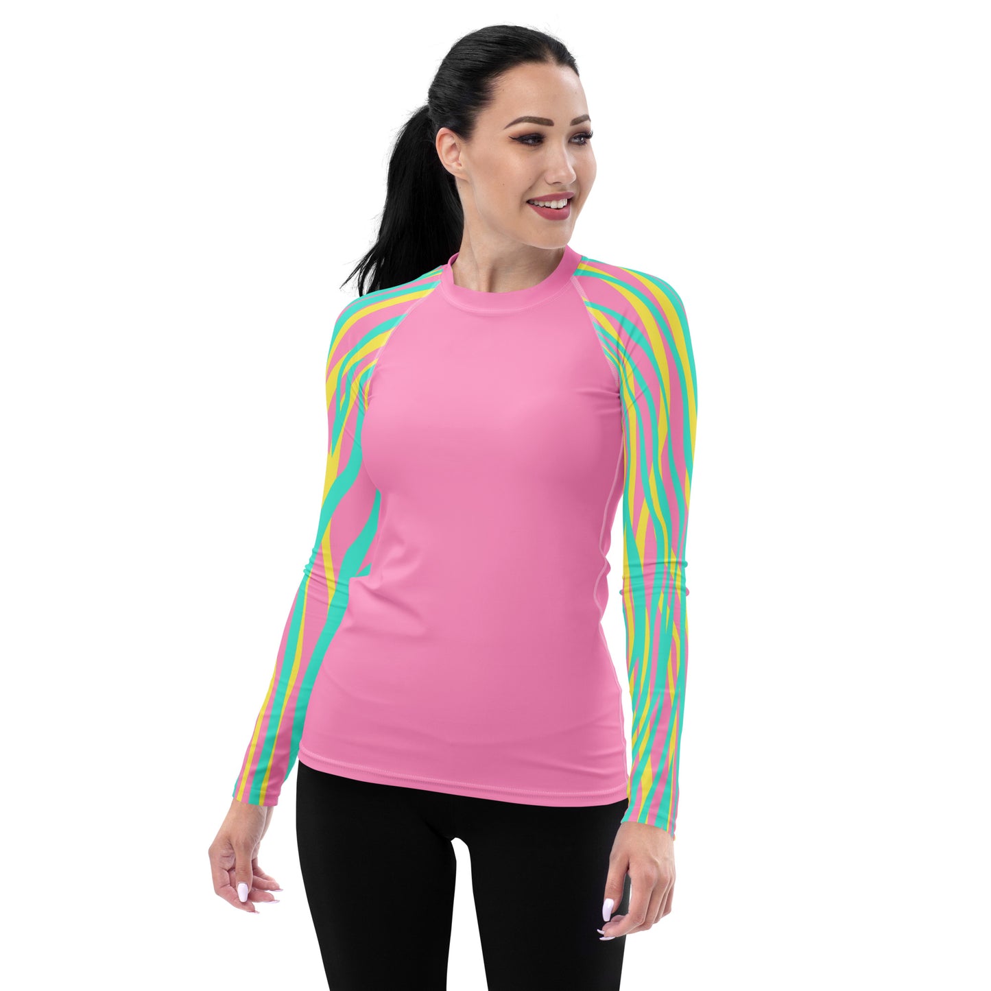 Women's Rash Guard- Funky Zebra Pink