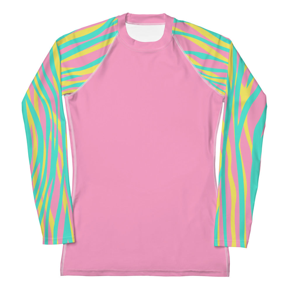 Women's Rash Guard- Funky Zebra Pink