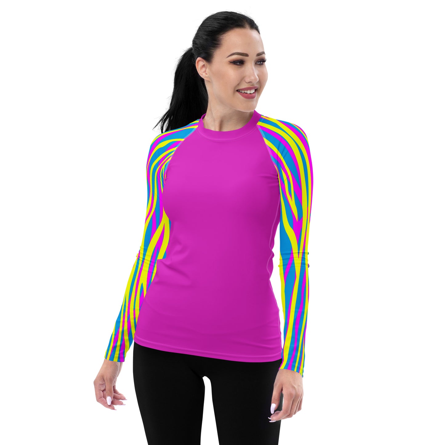 Women's Rash Guard- Funky Zebra Magenta