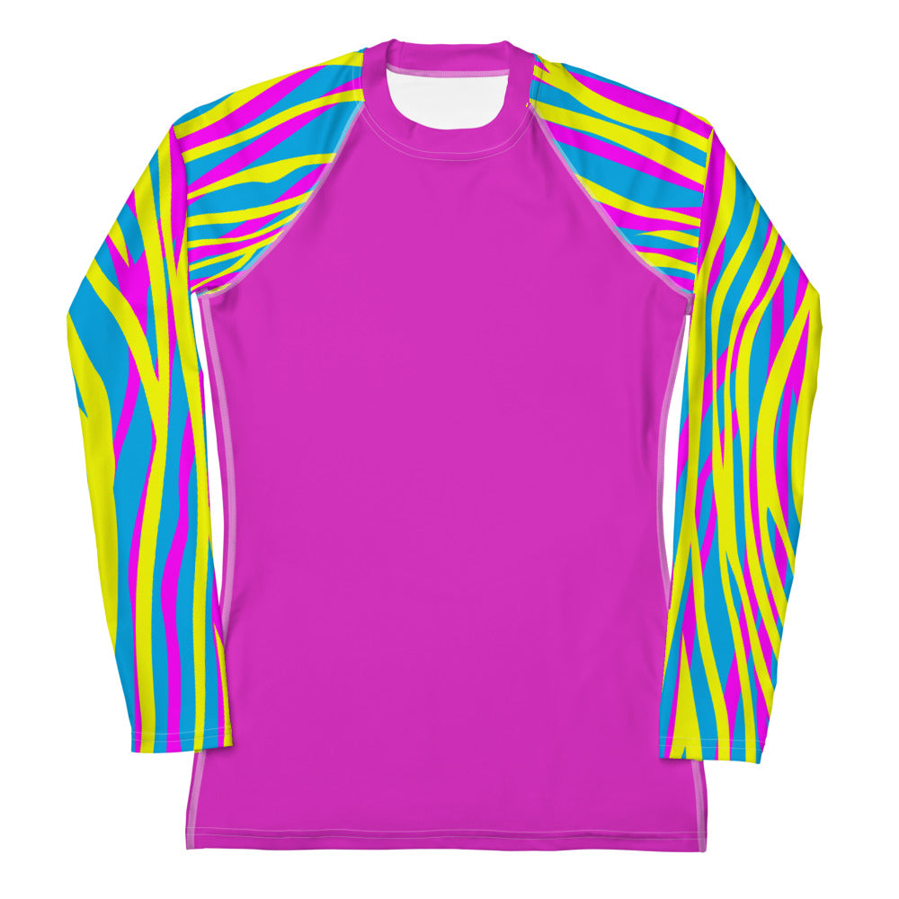 Women's Rash Guard- Funky Zebra Magenta