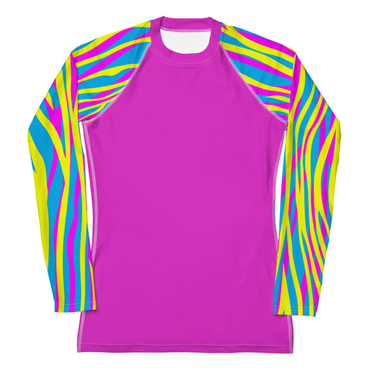 Women's Rash Guard- Funky Zebra Magenta