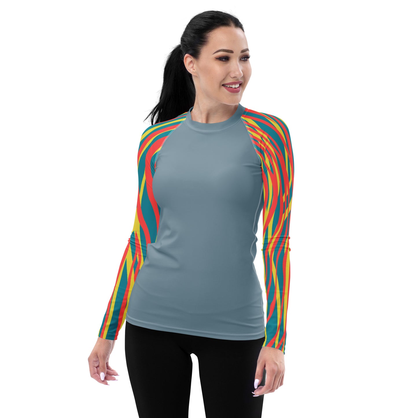 Women's Rash Guard- Funky Zebra Light grey
