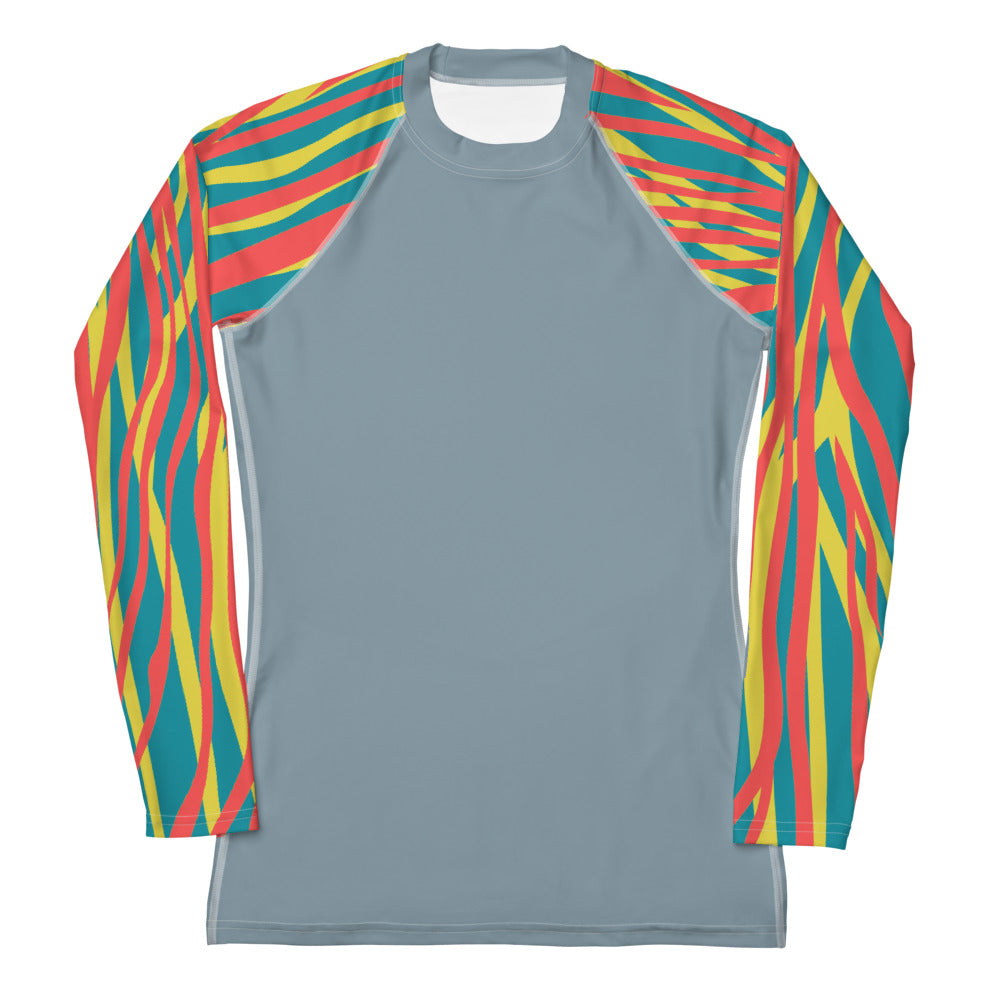 Women's Rash Guard- Funky Zebra Light grey