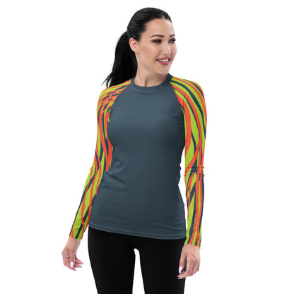 Women's Rash Guard- Funky Zebra Dark Grey