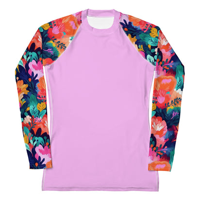 Women's Rash Guard- Watercolor flowers Light Pink