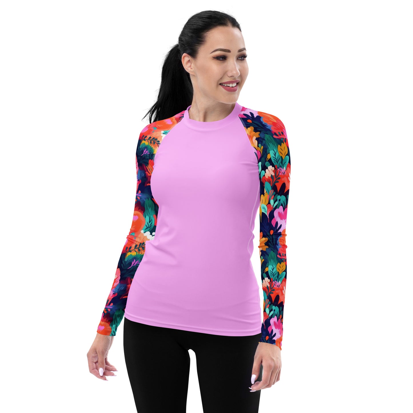 Women's Rash Guard- Watercolor flowers Light Pink