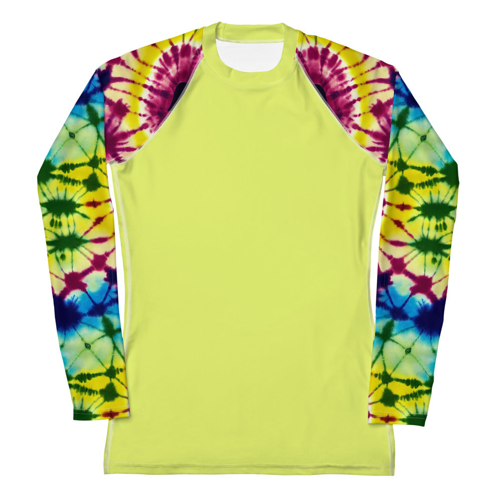 Women's Rash Guard- Tie dye Hearts Yellow