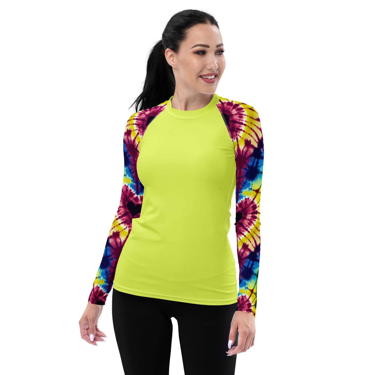 Women's Rash Guard- Tie dye Hearts Yellow