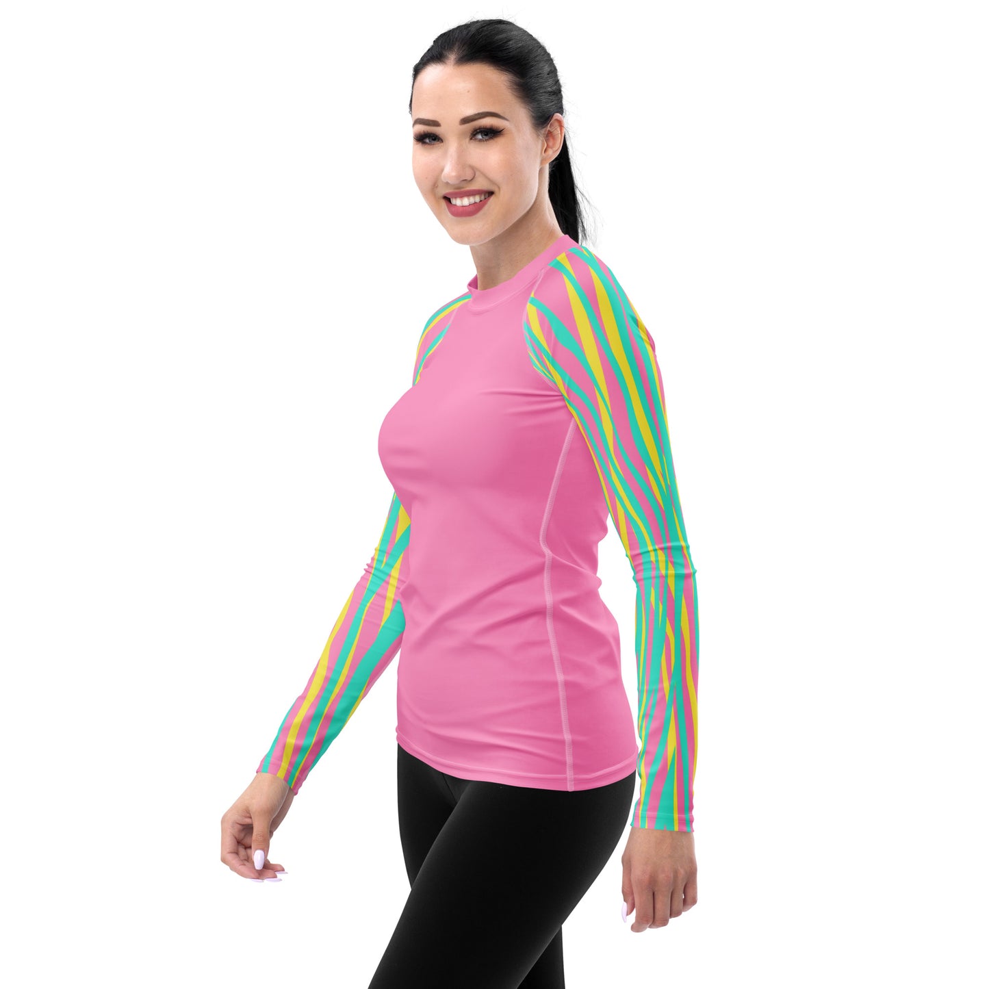 Women's Rash Guard- Funky Zebra Pink