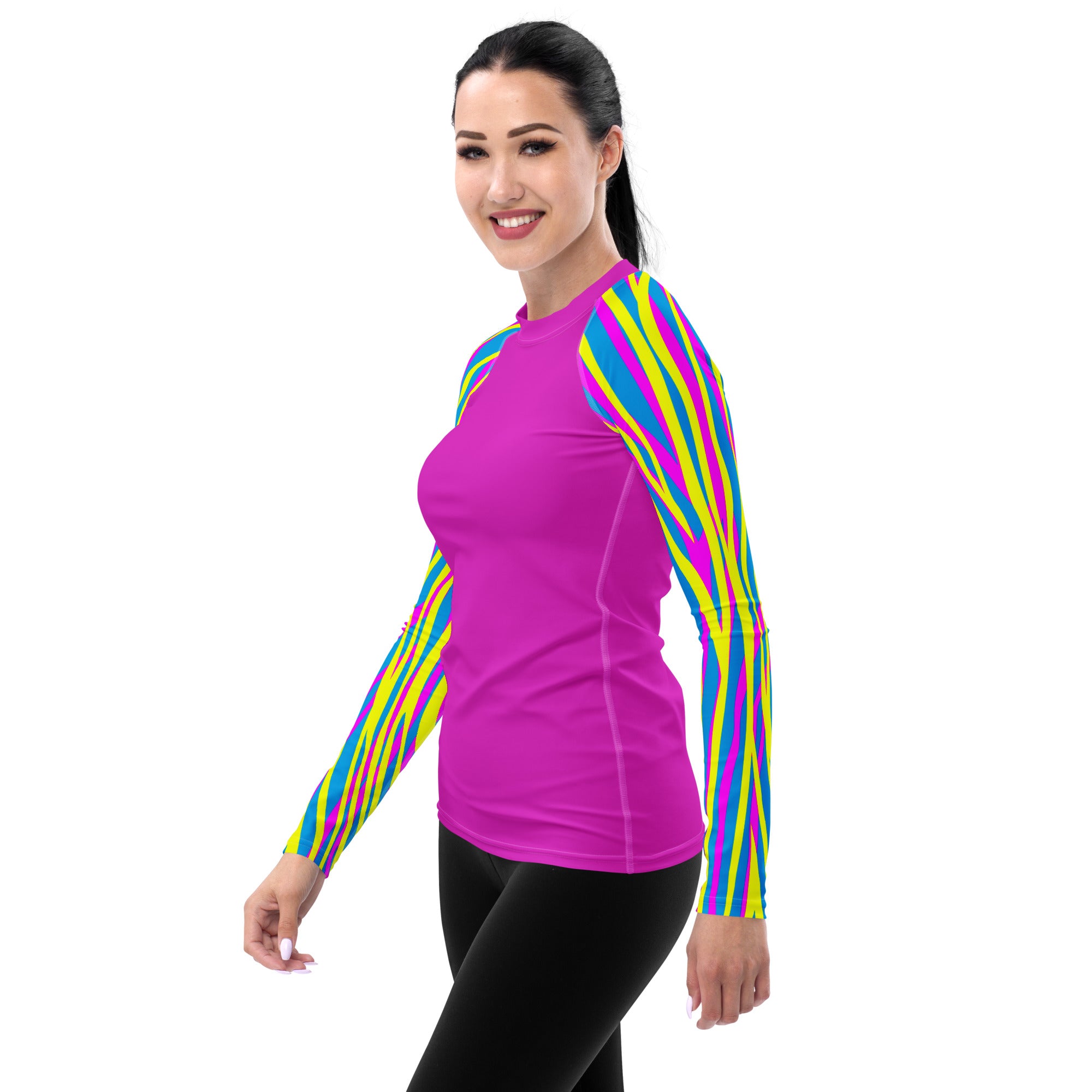 Women's Rash Guard- Funky Zebra Magenta