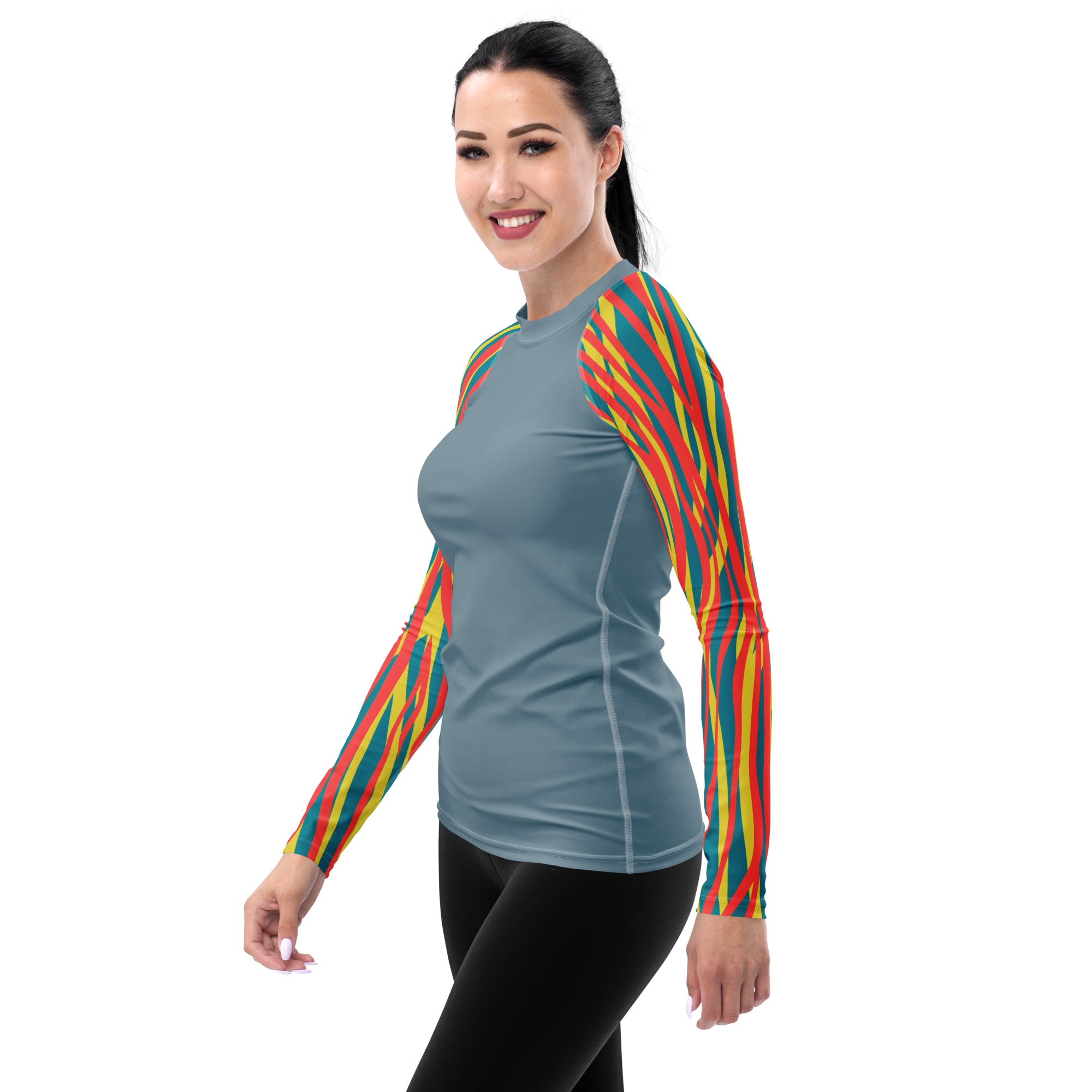 Women's Rash Guard- Funky Zebra Light grey