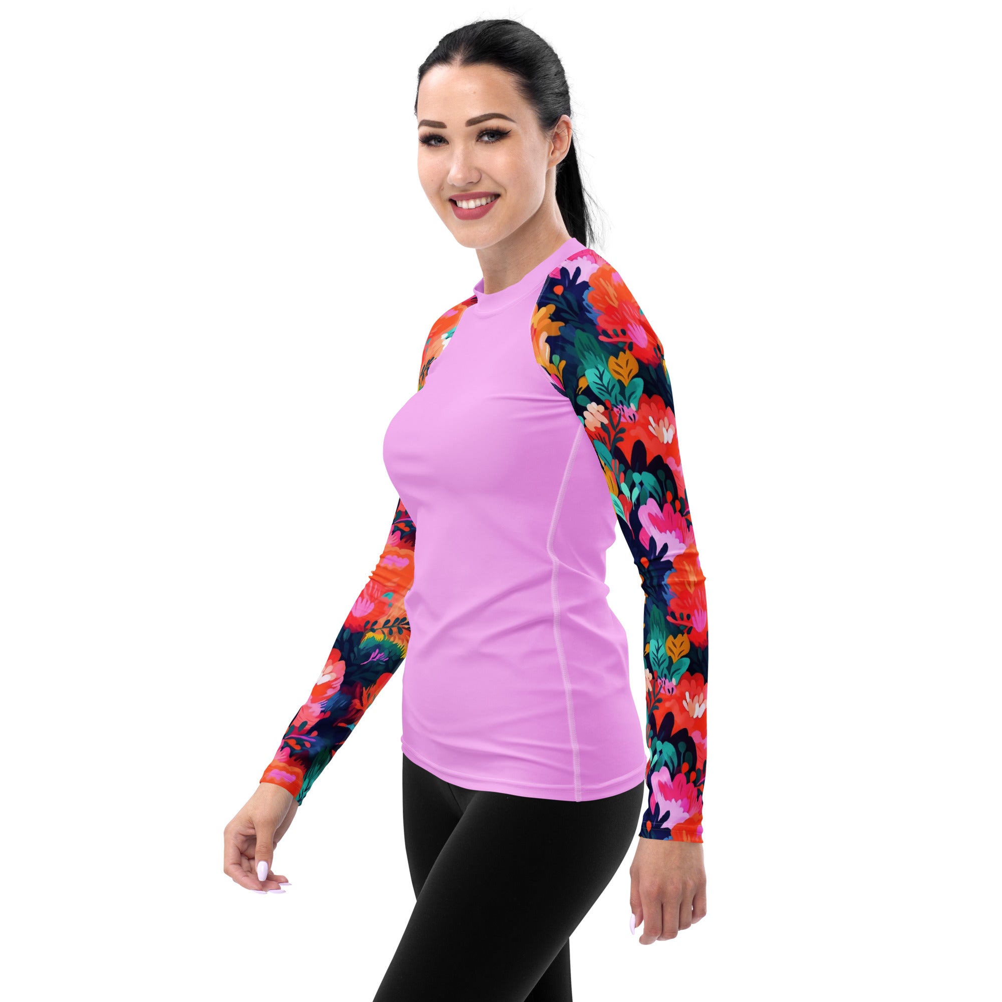 Women's Rash Guard- Watercolor flowers Light Pink