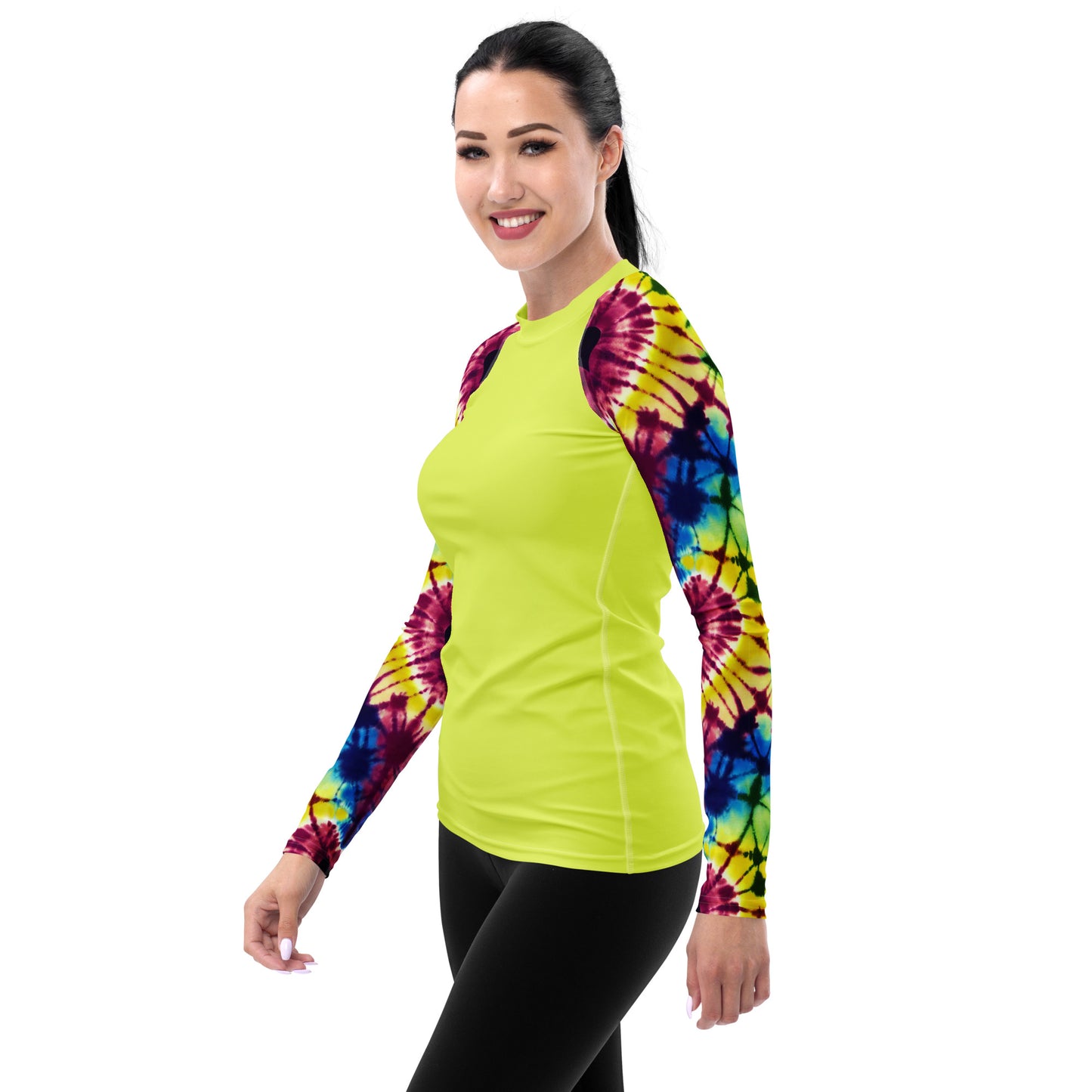 Women's Rash Guard- Tie dye Hearts Yellow