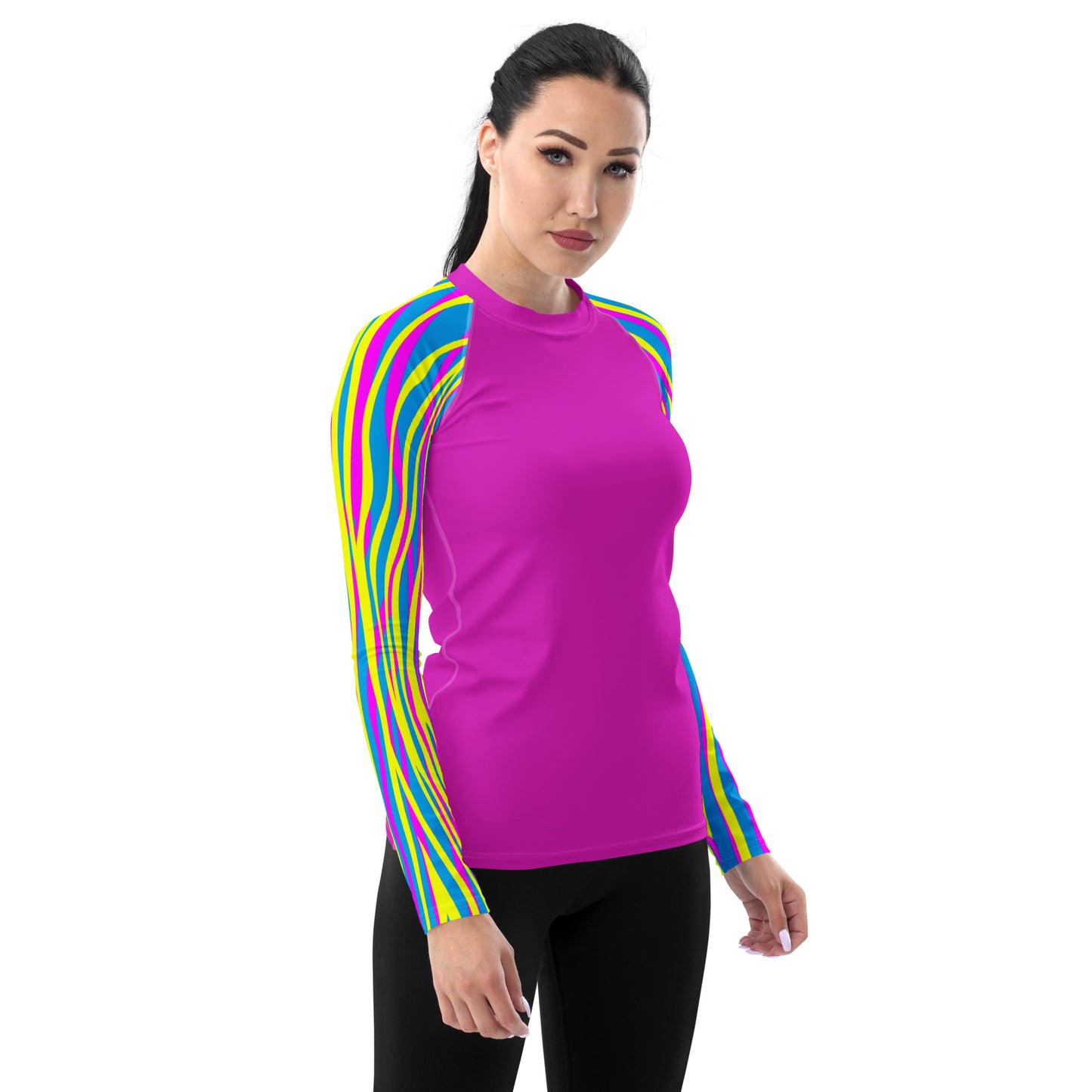 Women's Rash Guard- Funky Zebra Magenta