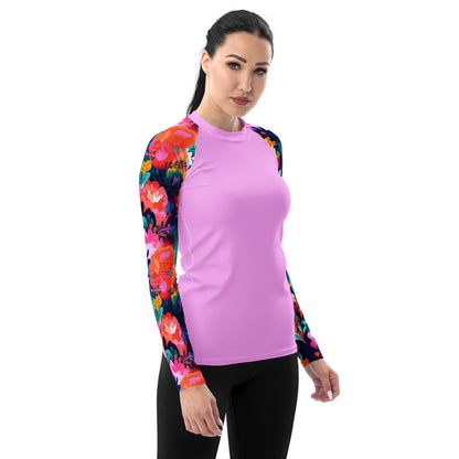 Women's Rash Guard- Watercolor flowers Light Pink