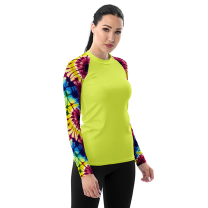 Women's Rash Guard- Tie dye Hearts Yellow