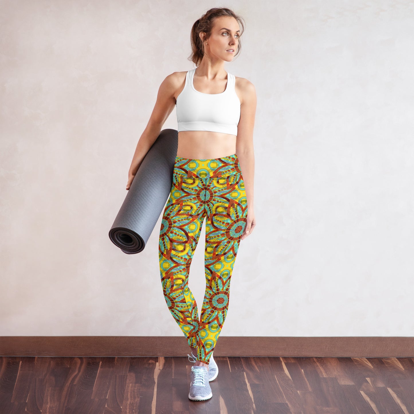 Yoga Leggings- Floral Kaleidoscope Yellow