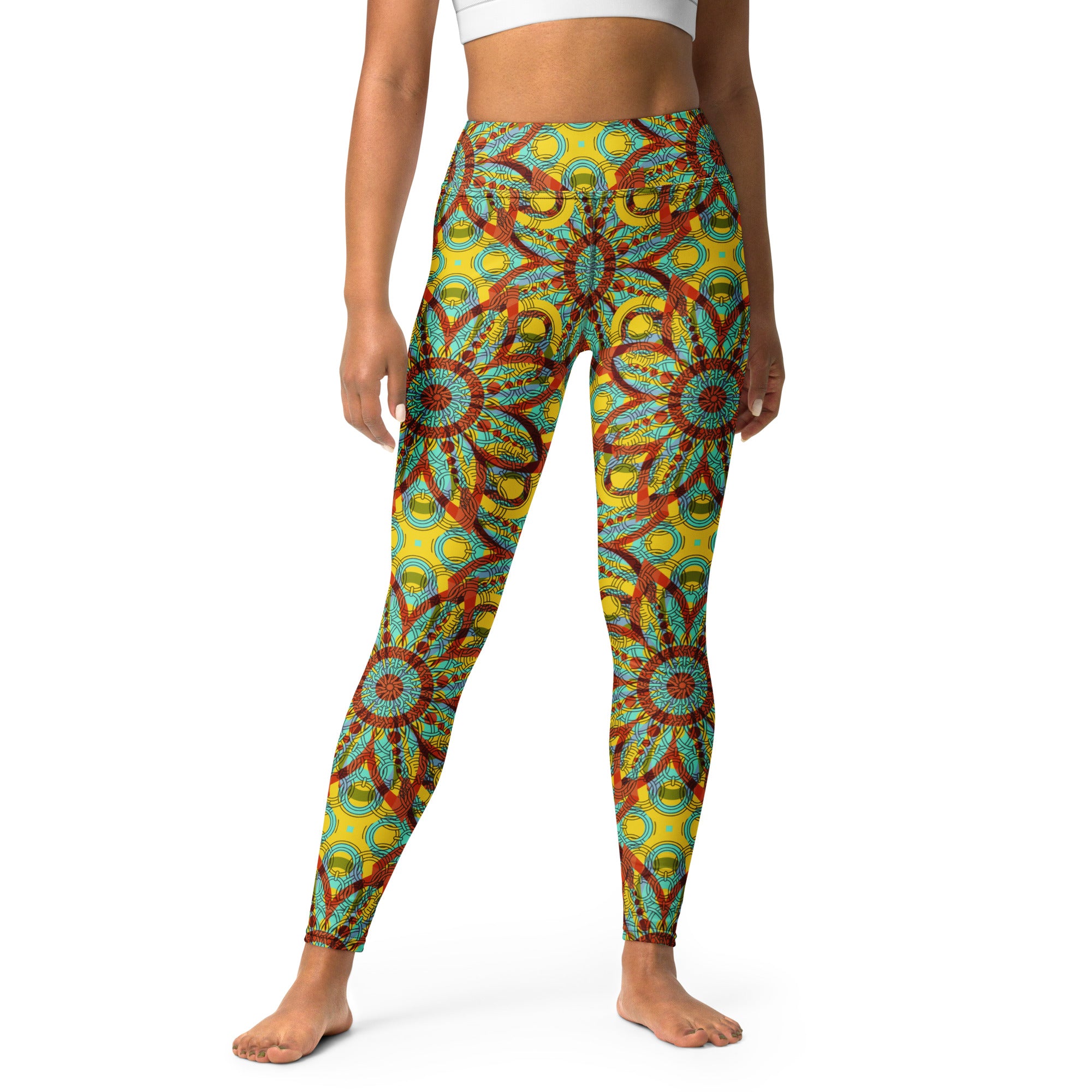 Yoga Leggings- Floral Kaleidoscope Yellow