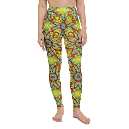 Yoga Leggings- Floral Kaleidoscope Yellow