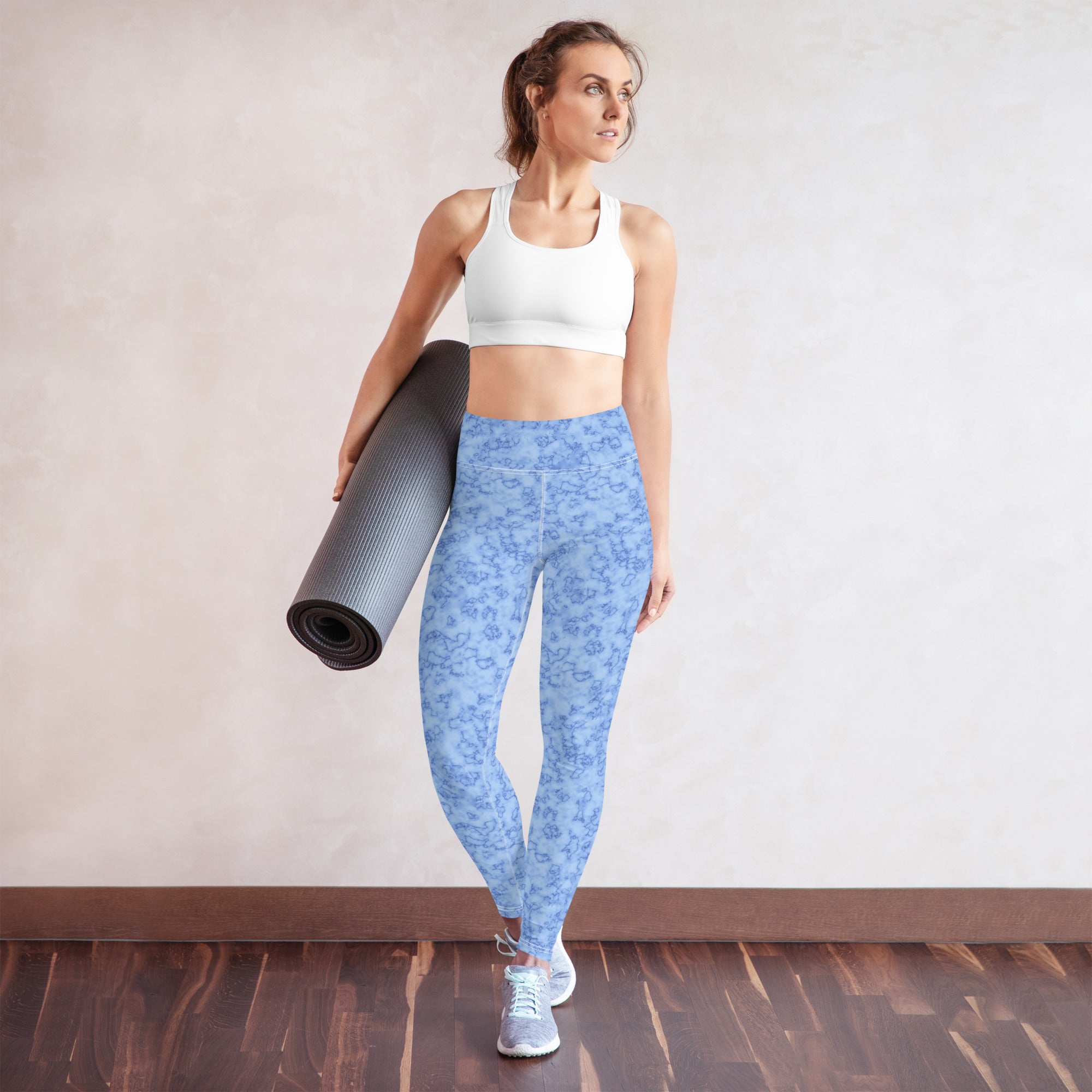 Yoga Leggings- Marble Light Blue