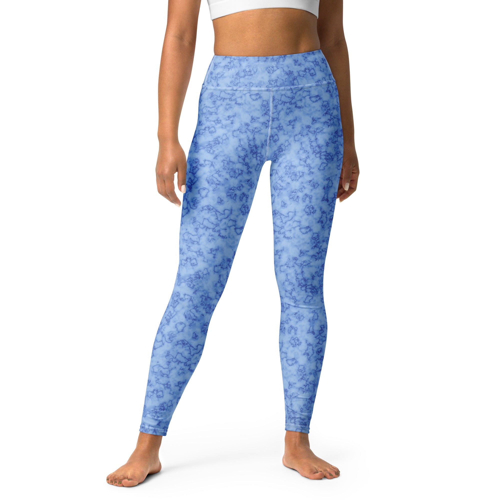 Yoga Leggings- Marble Light Blue