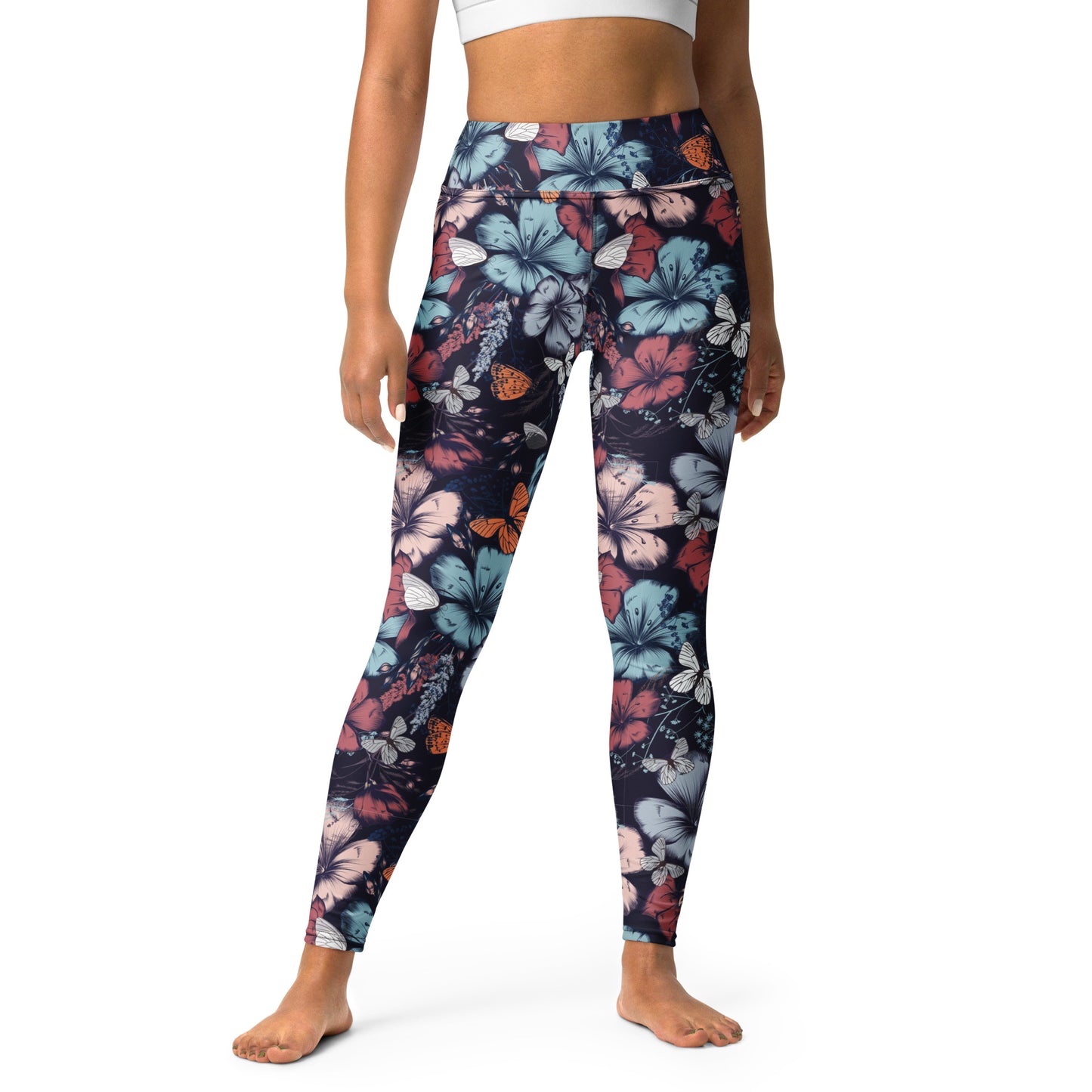 Yoga Leggings- Butterfly garden Vintage Style