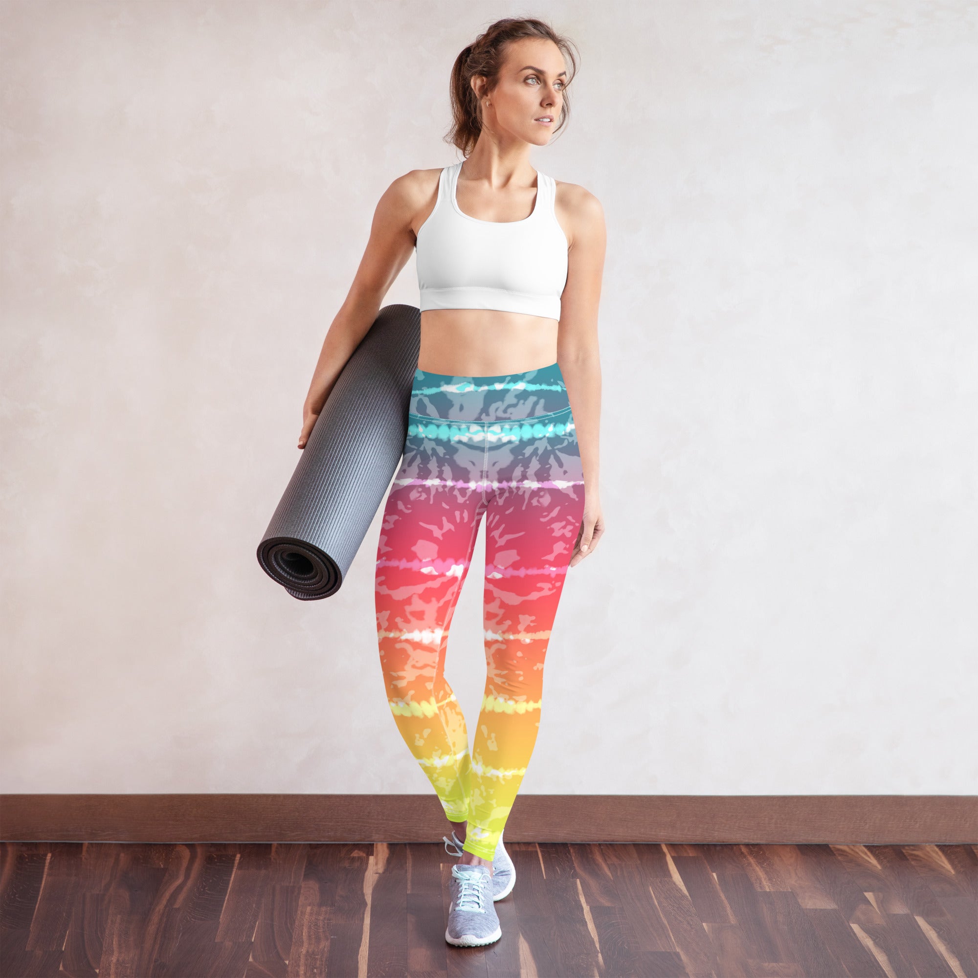 Yoga Leggings- Tie Dye Multicolour Stripes