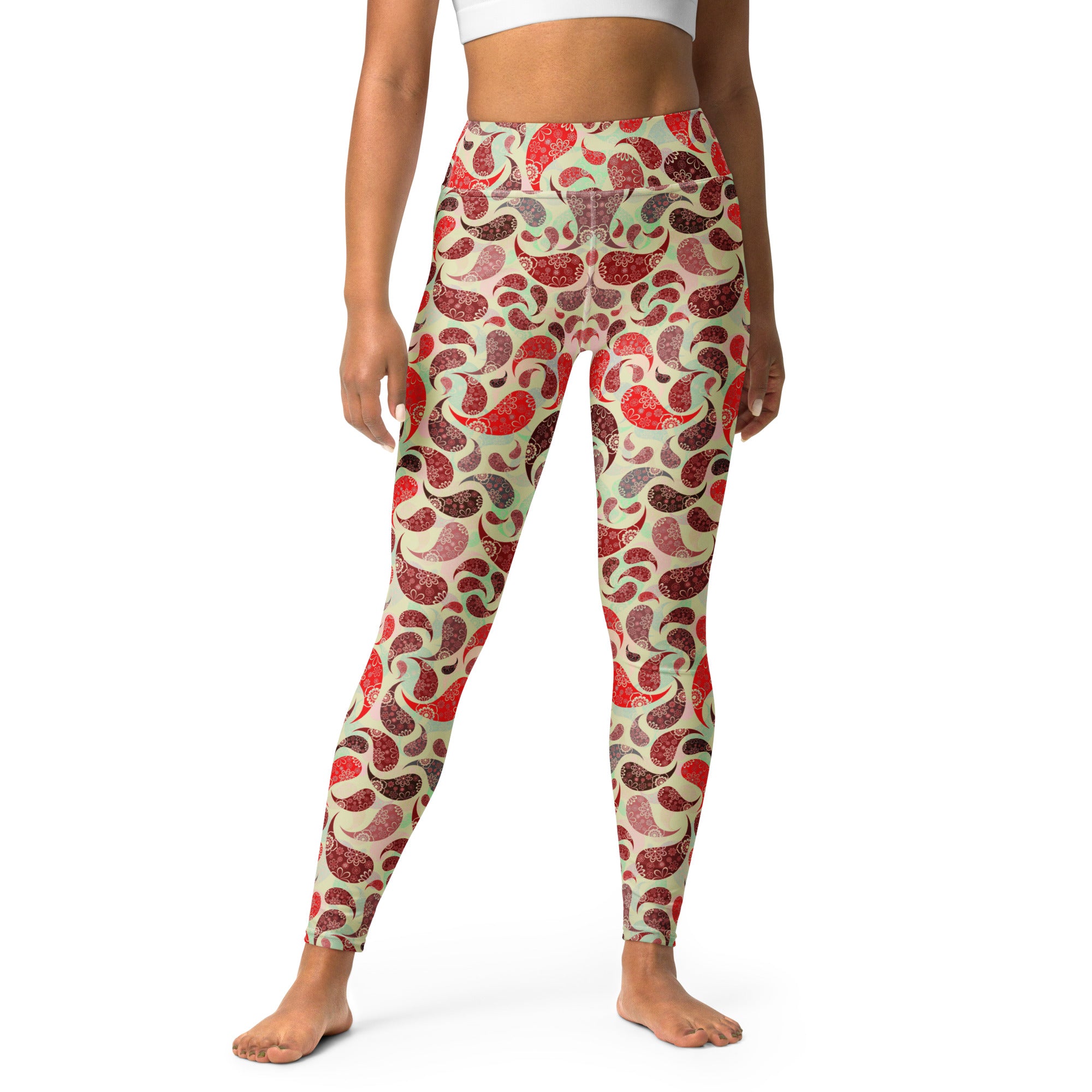 Yoga Leggings- Paisley Red