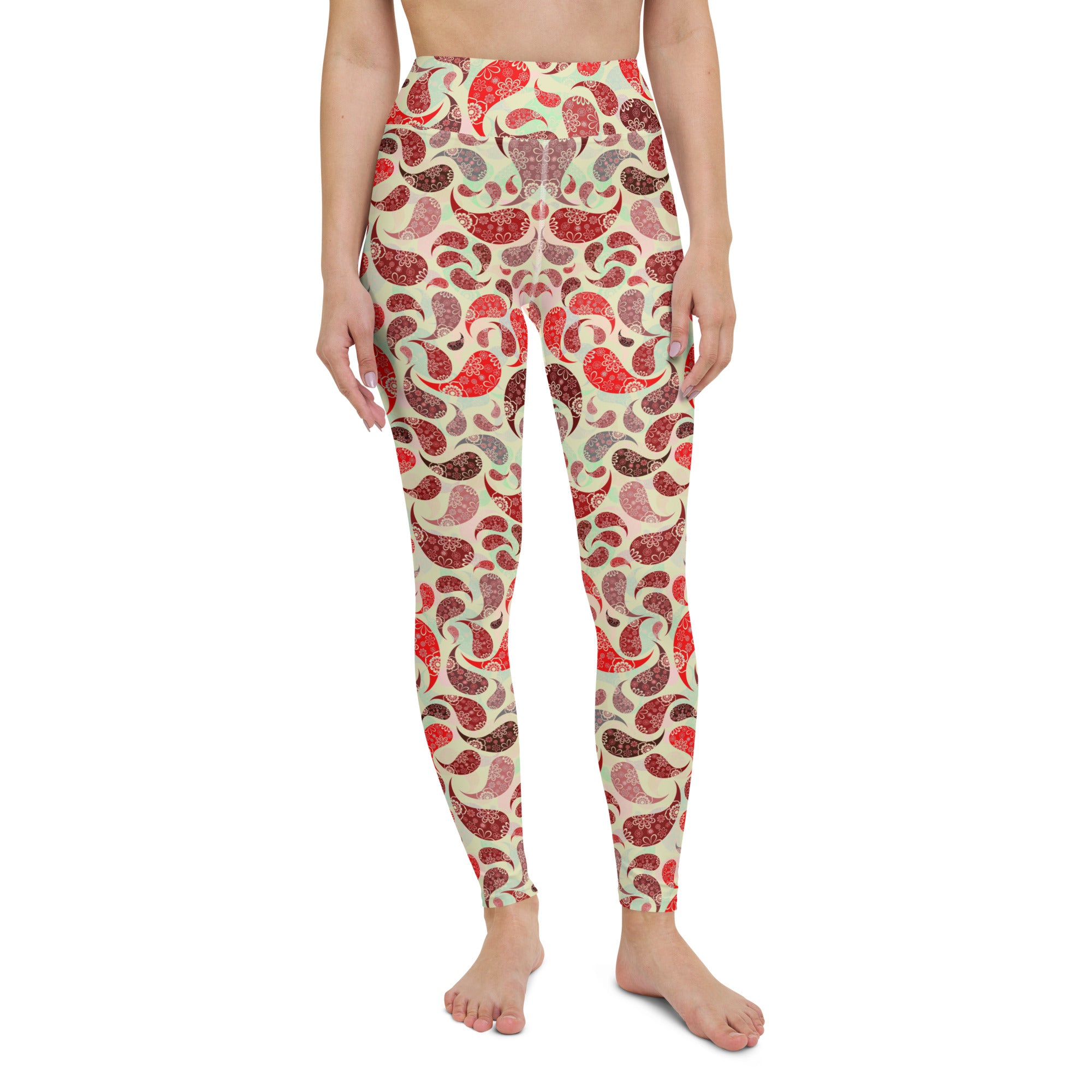 Yoga Leggings- Paisley Red