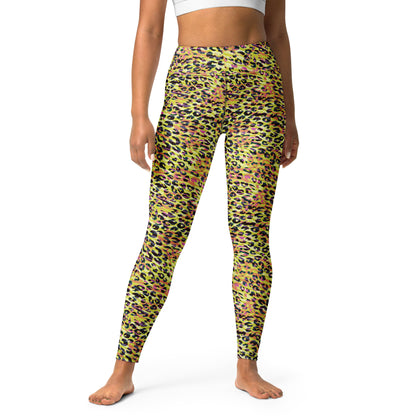 Yoga Leggings-  Zebra and Leopard Print Yellow with Orange