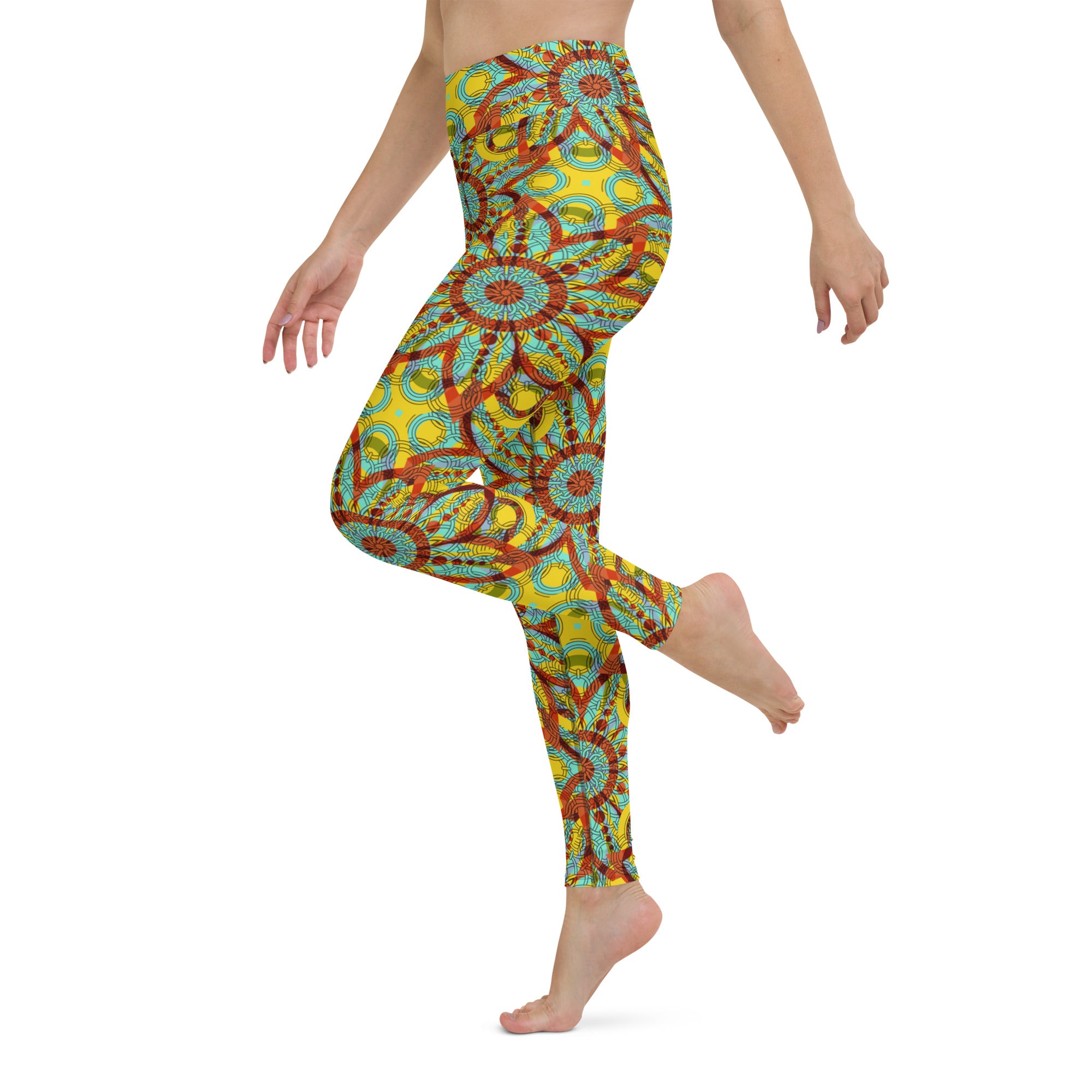 Yoga Leggings- Floral Kaleidoscope Yellow