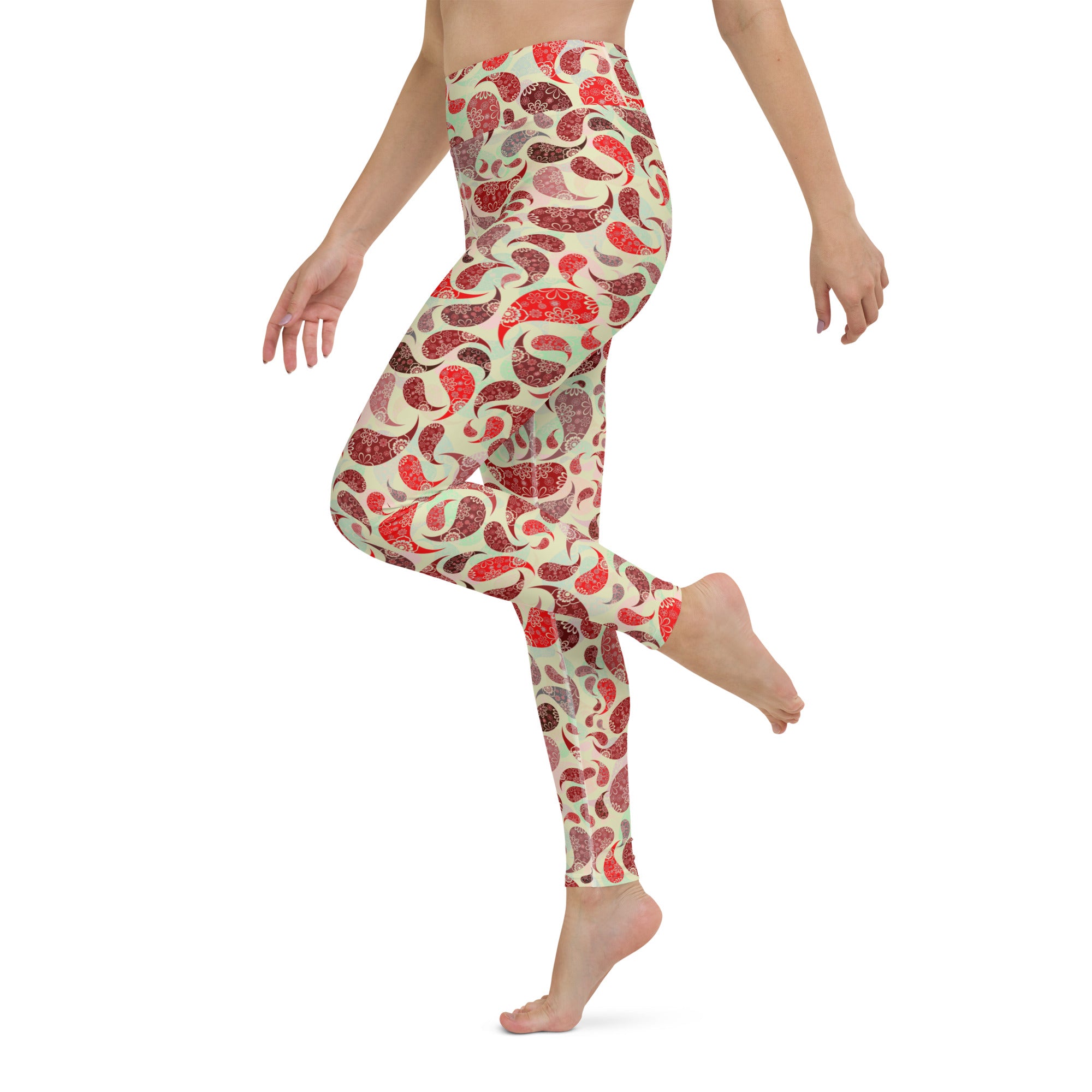 Yoga Leggings- Paisley Red