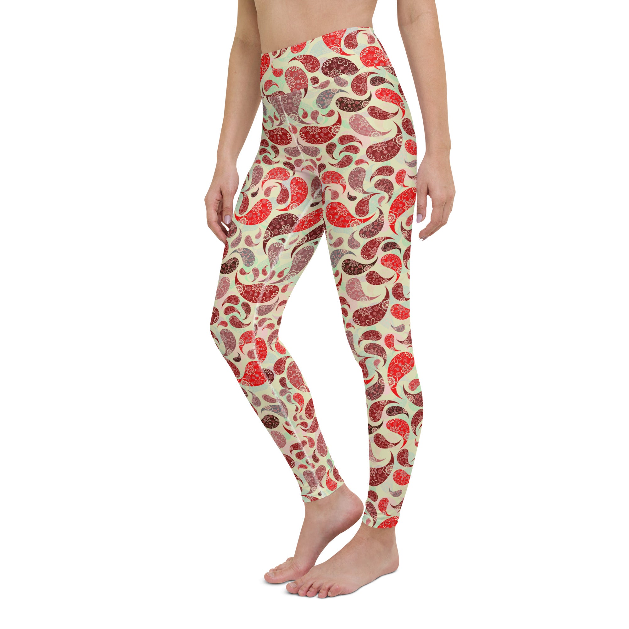 Yoga Leggings- Paisley Red