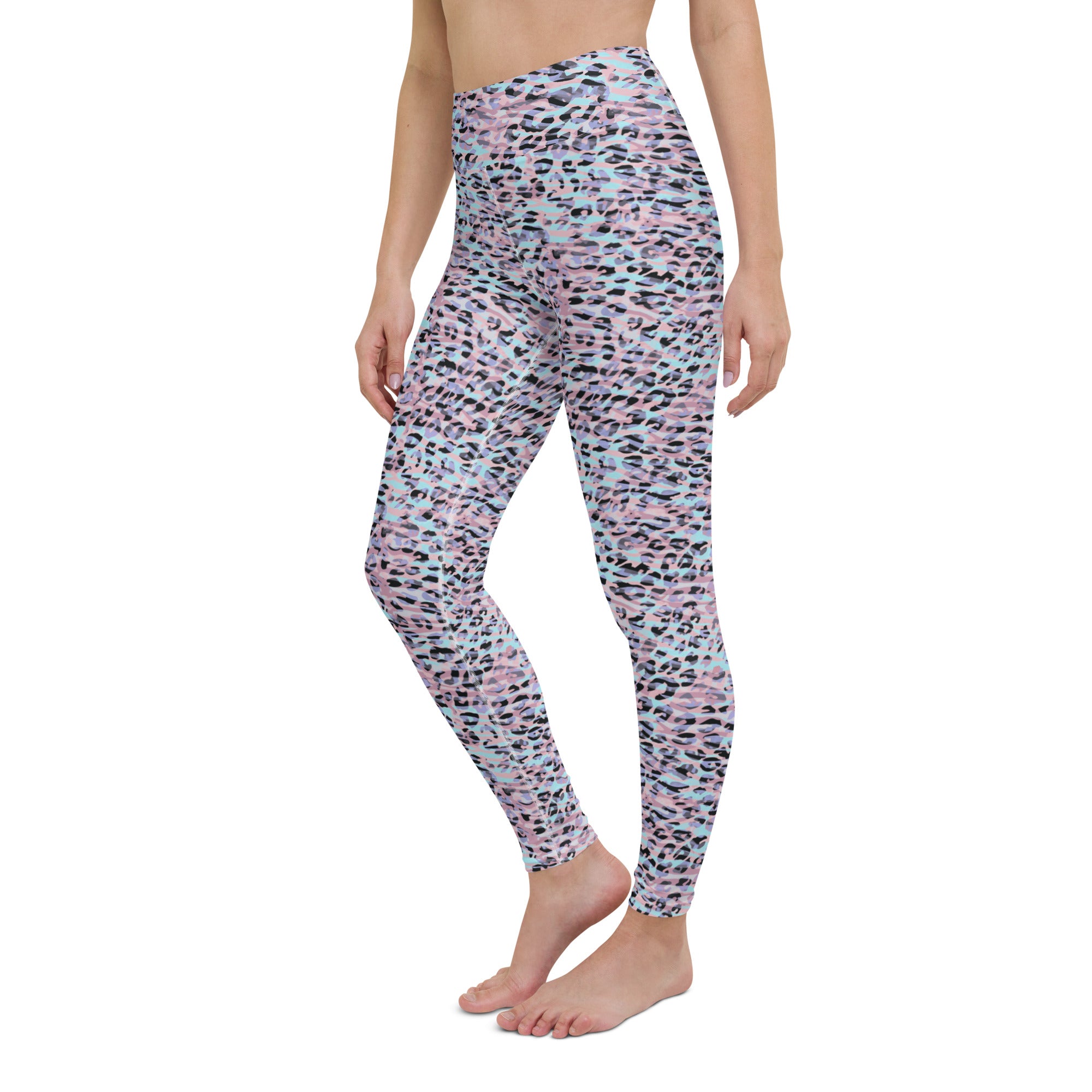 Yoga Leggings- ZEBRA AND LEOPARD PRINT PINK WITH CYAN