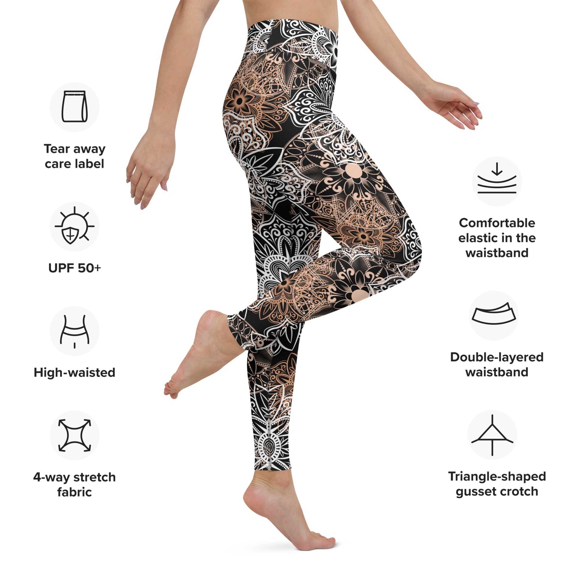 Yoga Leggings- Mandala Brown and Black