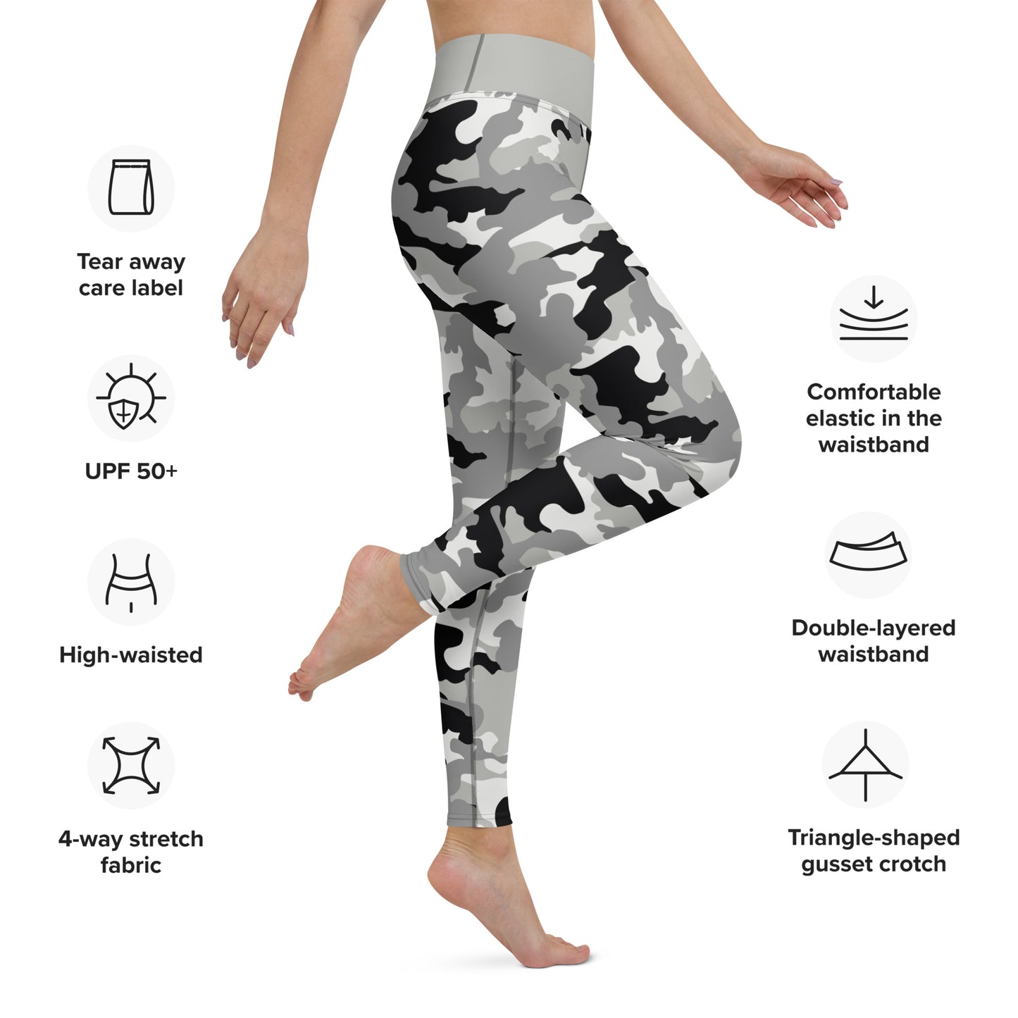 Yoga Leggings- Camo Grey and Black