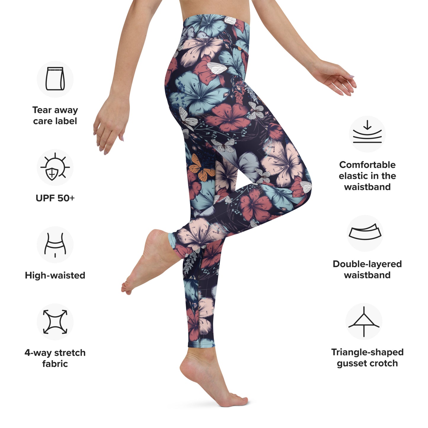 Yoga Leggings- Butterfly garden Vintage Style