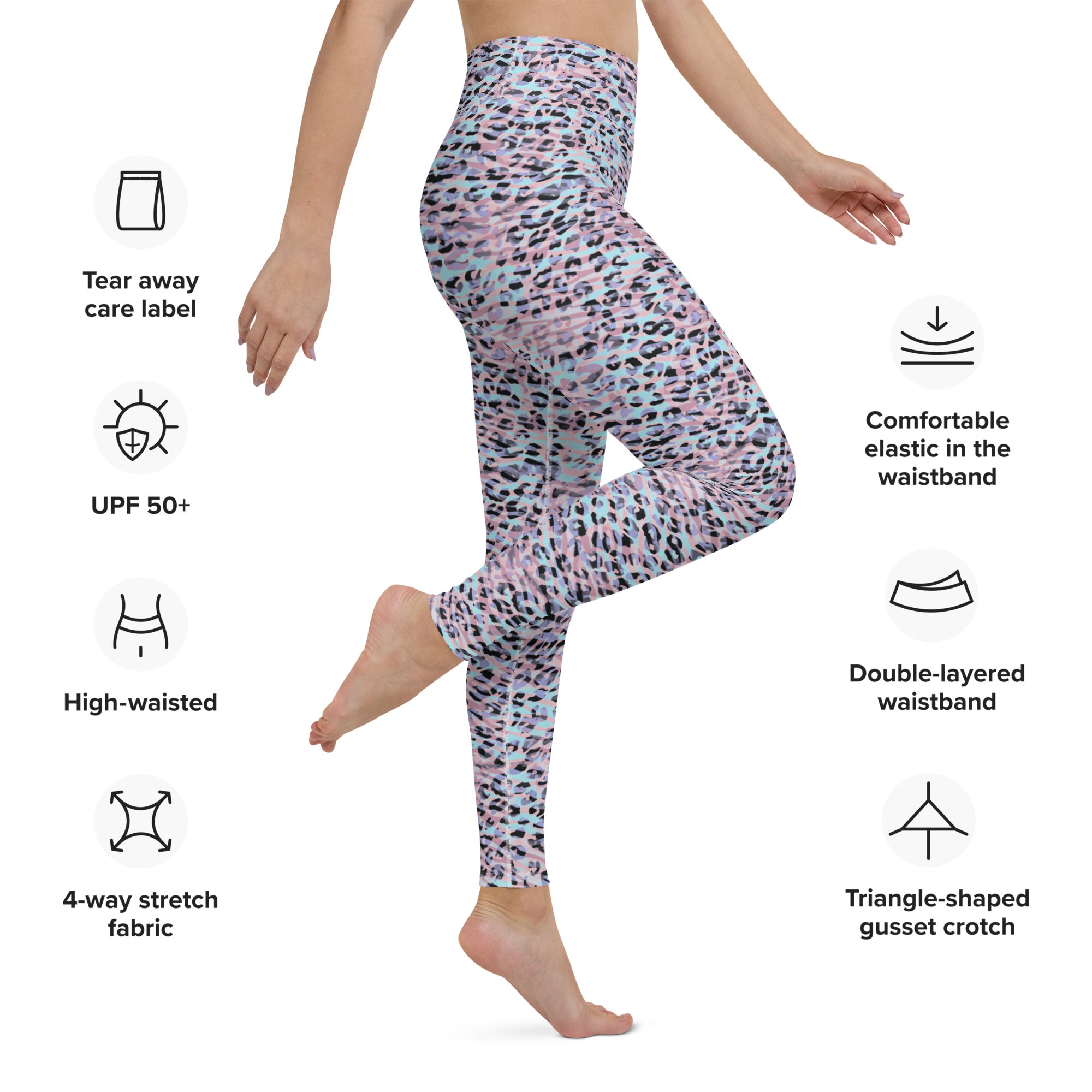 Yoga Leggings- ZEBRA AND LEOPARD PRINT PINK WITH CYAN
