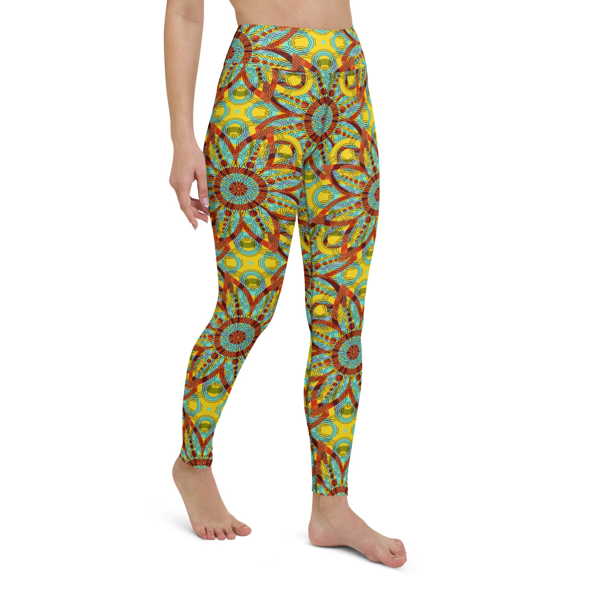 Yoga Leggings- Floral Kaleidoscope Yellow