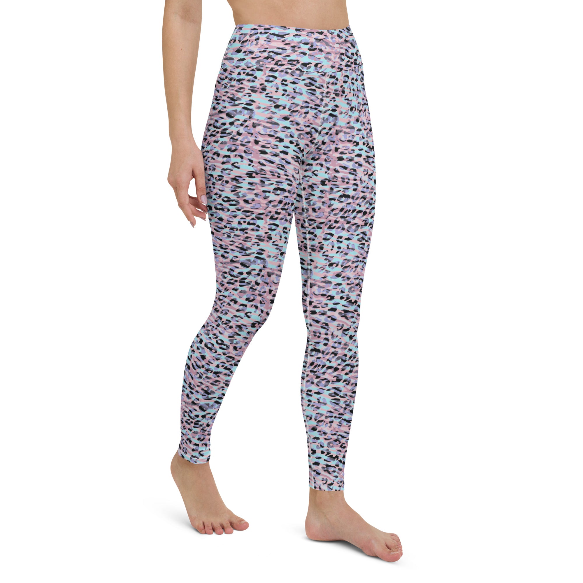 Yoga Leggings- ZEBRA AND LEOPARD PRINT PINK WITH CYAN