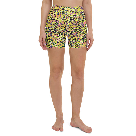 Yoga Shorts- Zebra and Leopard Print Yellow with Orange