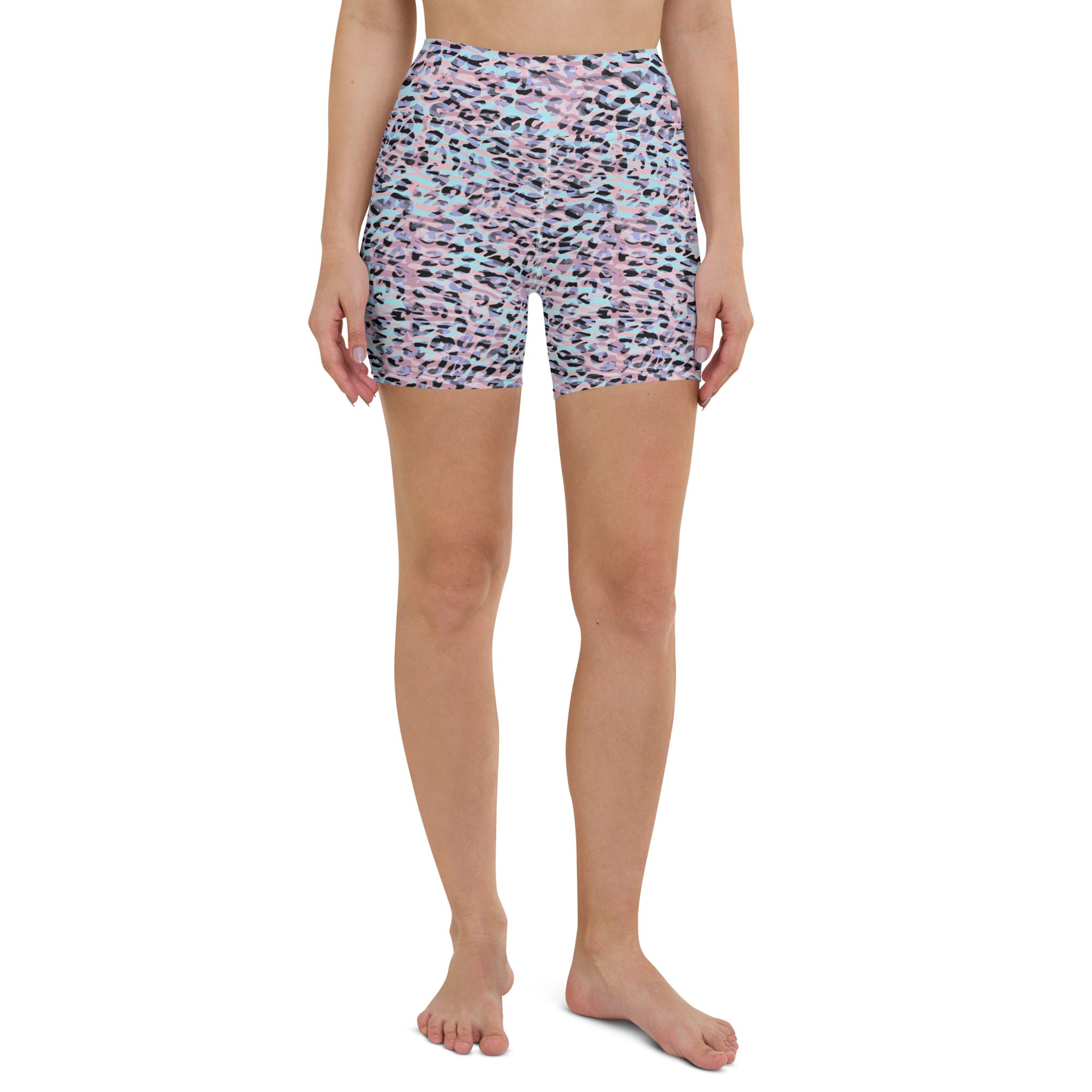 Yoga Shorts- ZEBRA AND LEOPARD PRINT PINK WITH CYAN
