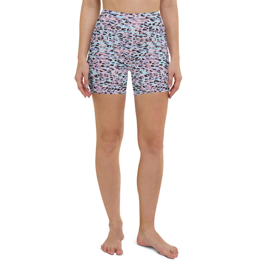 Yoga Shorts- Zebra and Leopard Print Pink With Cyan